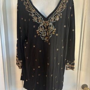 Chico's Black and Gold Embellished 3/4 Sleeve Tunic
